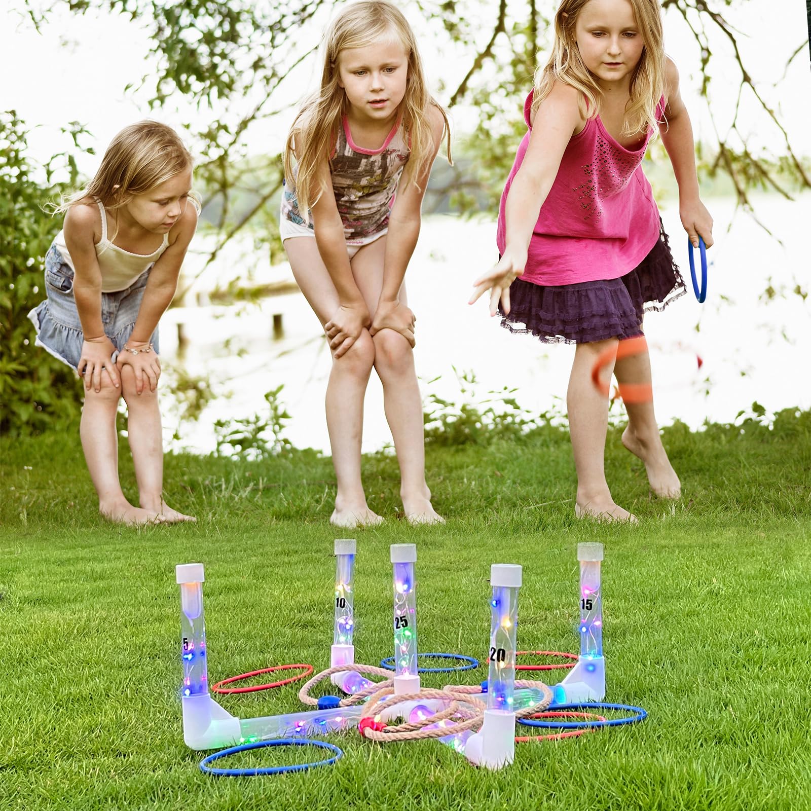 LED Ring Toss Game Set, Outdoor Indoor Yard Game for Adults & Kids with Light-Up Targets, Compact Carry for Parties & Family Fun