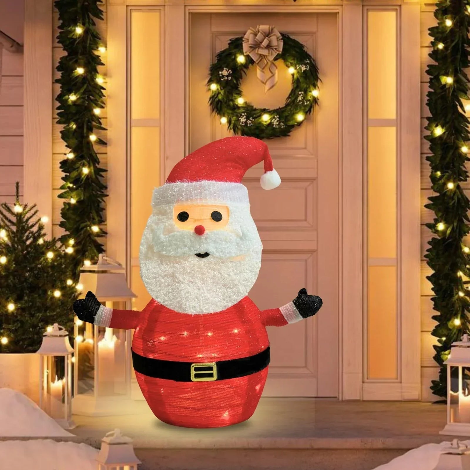 2-Pack Lighted Christmas Santa Claus Decoration Lantern, 45 LED Collapsible Pop-Up Ornament with 8 Light Modes & Timer, Indoor Outdoor Holiday Décor