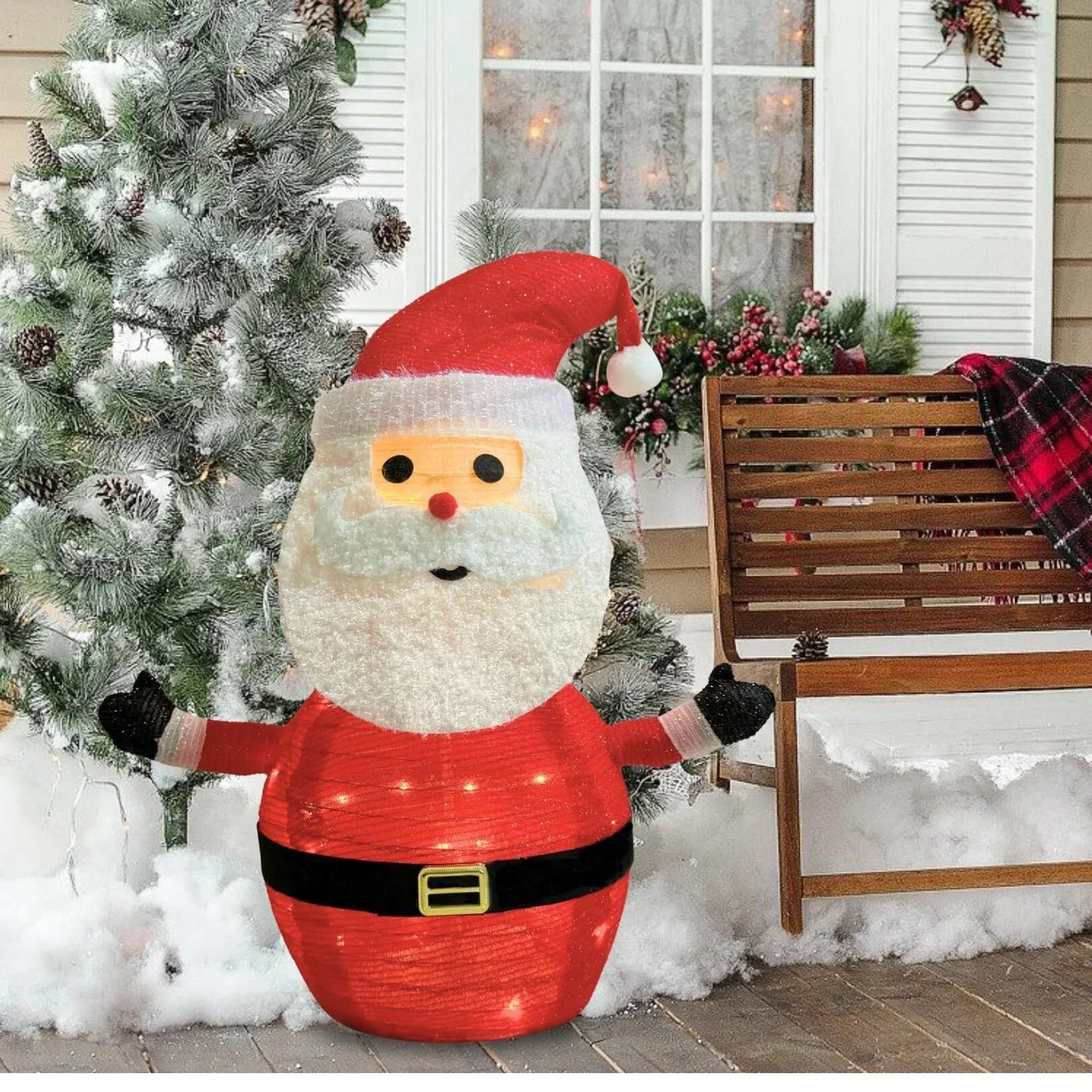 2-Pack Lighted Christmas Santa Claus Decoration Lantern, 45 LED Collapsible Pop-Up Ornament with 8 Light Modes & Timer, Indoor Outdoor Holiday Décor