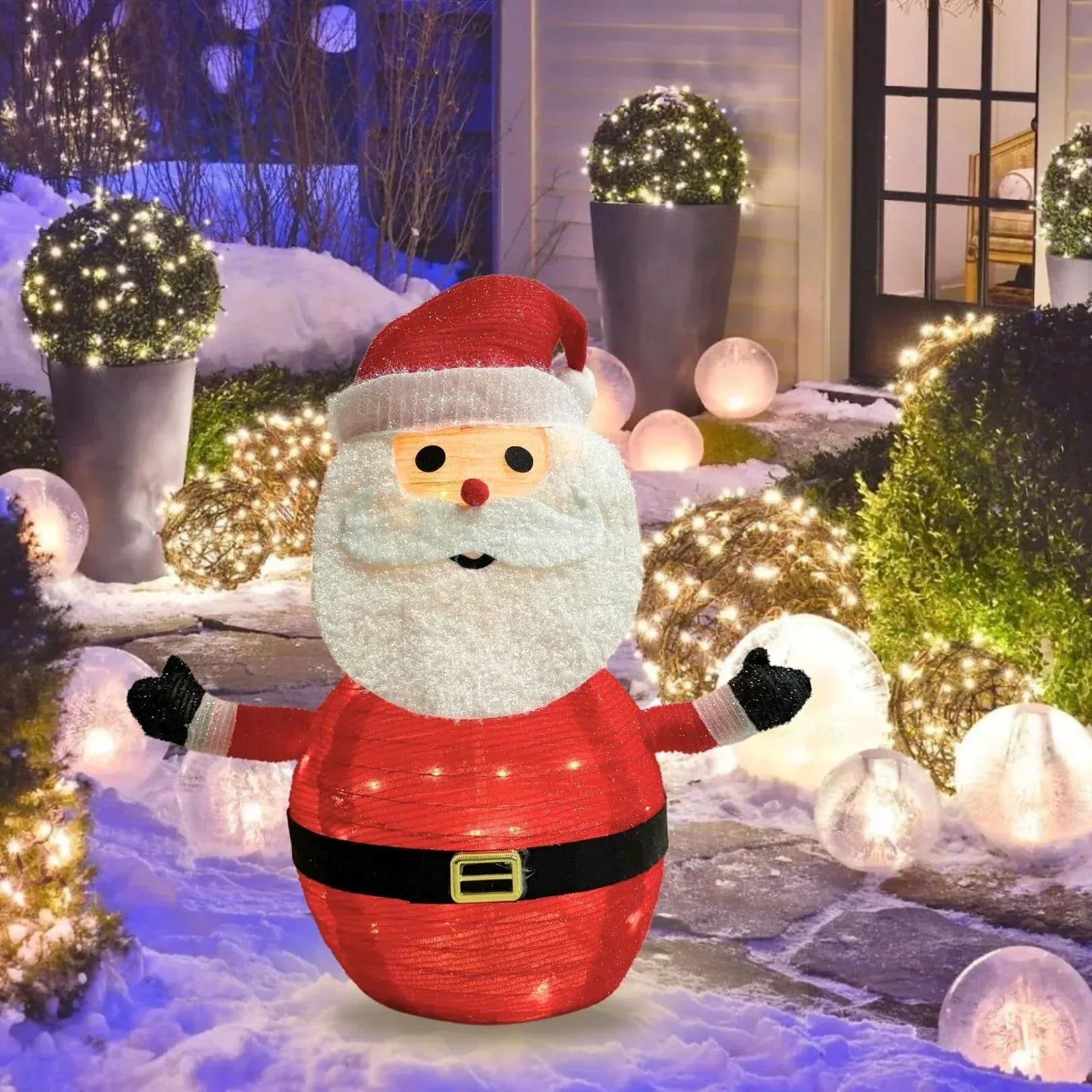 2-Pack Lighted Christmas Santa Claus Decoration Lantern, 45 LED Collapsible Pop-Up Ornament with 8 Light Modes & Timer, Indoor Outdoor Holiday Décor