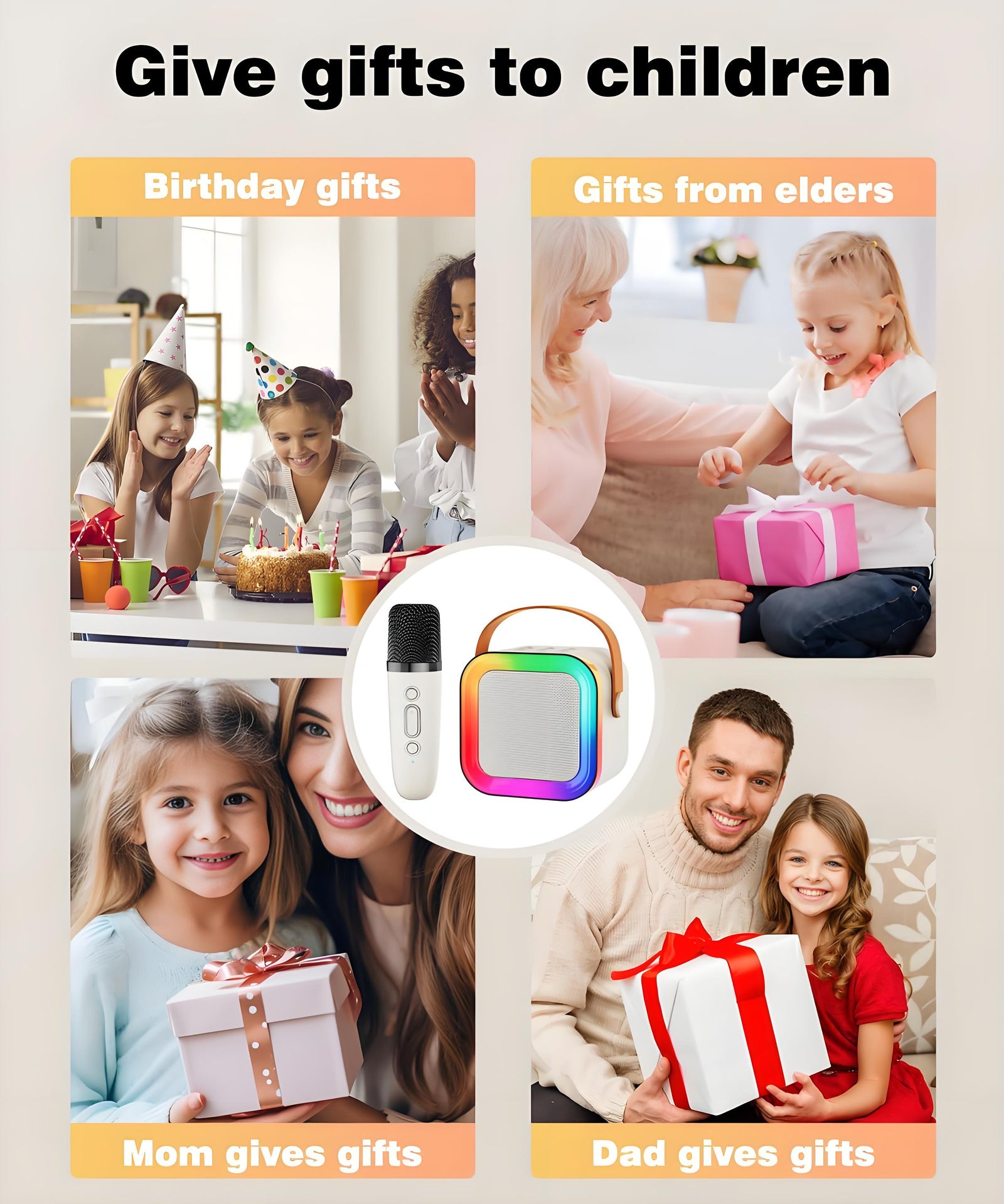 Off-White Mini Karaoke Machine with 2 Wireless Microphones: Portable Bluetooth Speaker for Kids & Adults, Ideal Gift for All Occasions