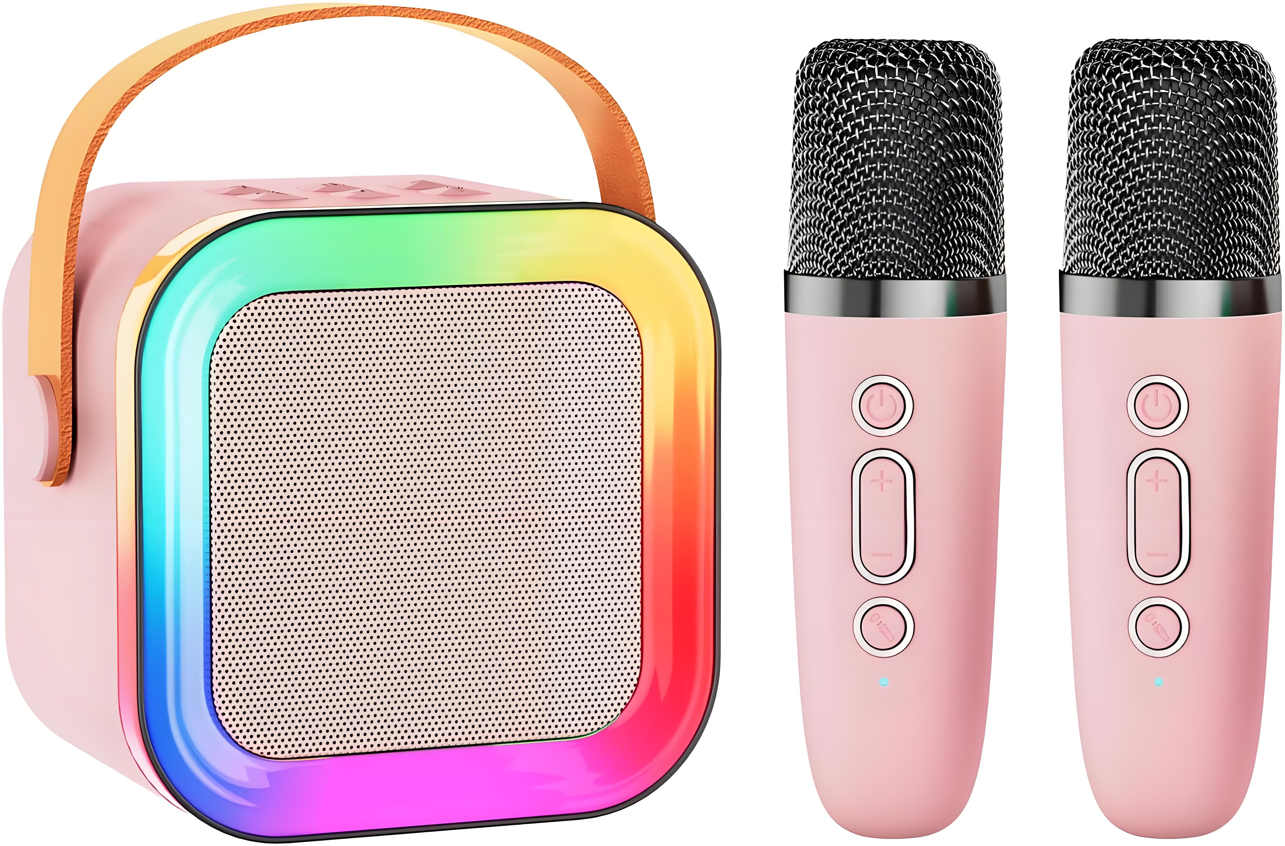 Pink Mini Karaoke Machine with 2 Wireless Microphones: Portable Bluetooth Speaker for Kids & Adults, Ideal Gift for All Occasions