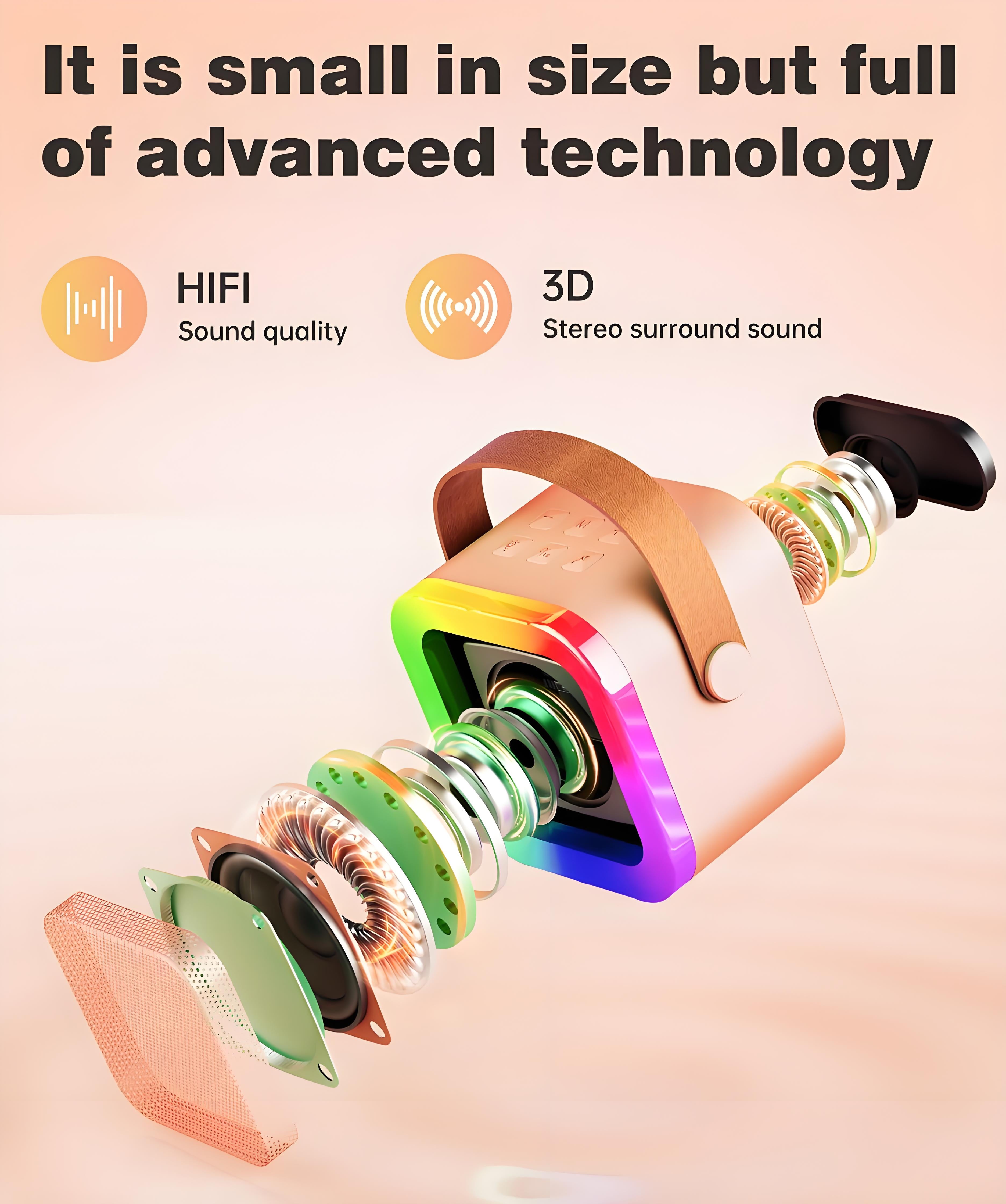 Pink Mini Karaoke Machine with 2 Wireless Microphones: Portable Bluetooth Speaker for Kids & Adults, Ideal Gift for All Occasions