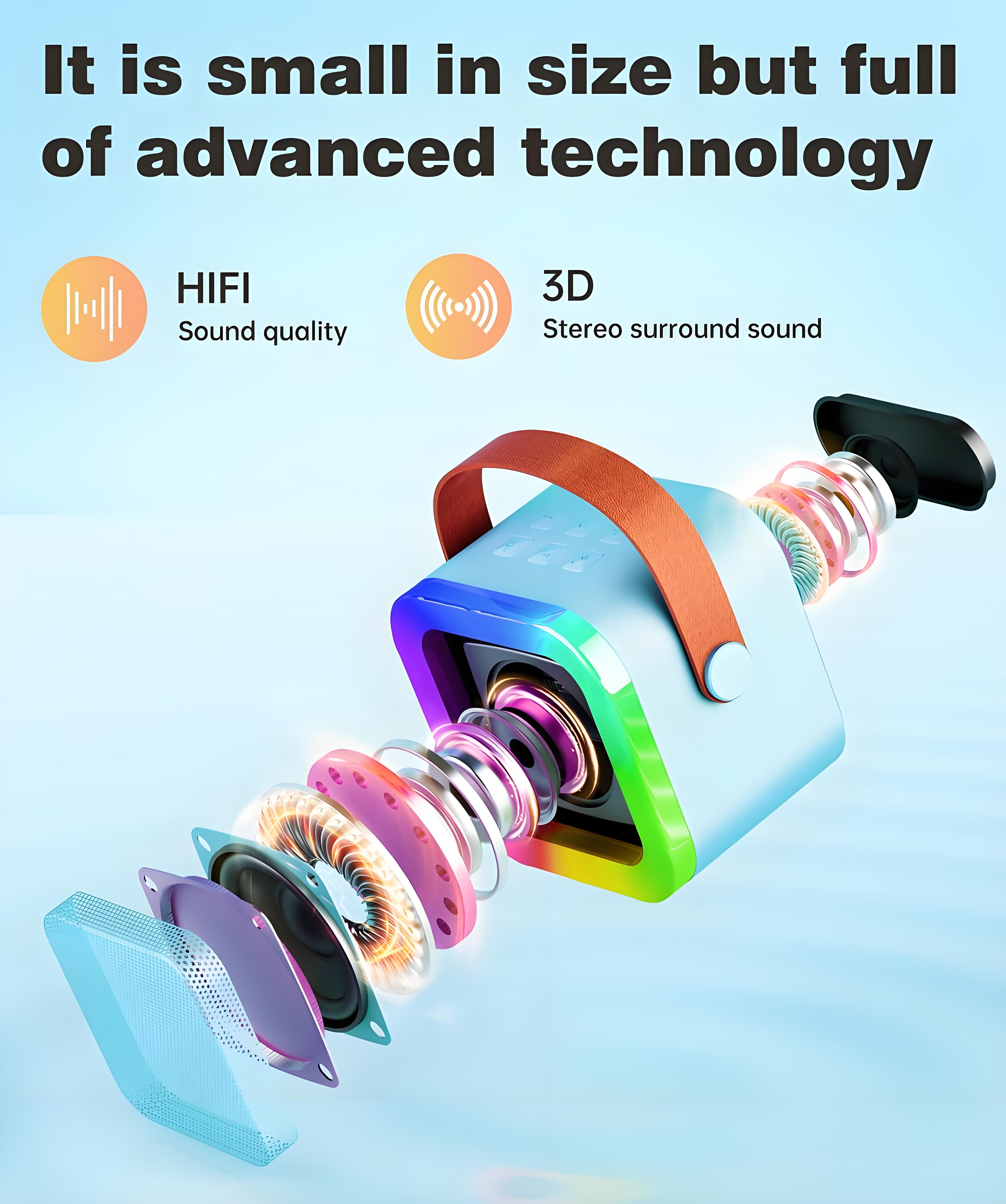 Black Mini Karaoke Machine with 2 Wireless Microphones: Portable Bluetooth Speaker for Kids & Adults, Ideal Gift for All Occasions