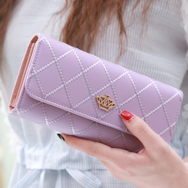 Women's Quilted Leather Wallet, Stylish Long Clutch with Heart Accent, for Cards & Cash Organization（purple）