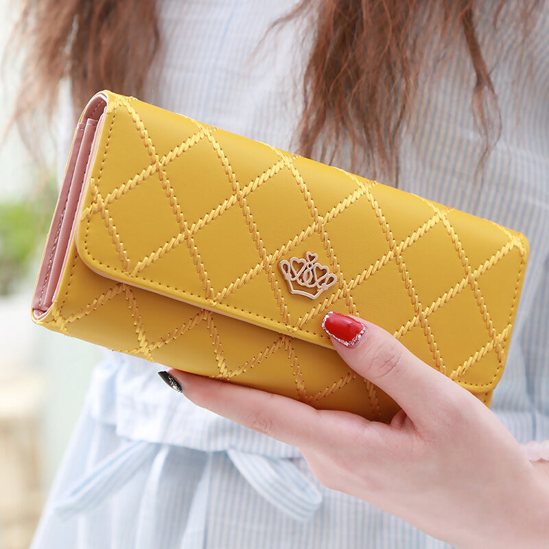Women's Quilted Leather Wallet, Stylish Long Clutch with Heart Accent, for Cards & Cash Organization（yellow）