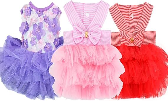 Fall Dog Dresses for Small Dogs Girl 3 Pack Summer Puppy Clothes Outfit Apparel Female Cute Cat Skirt