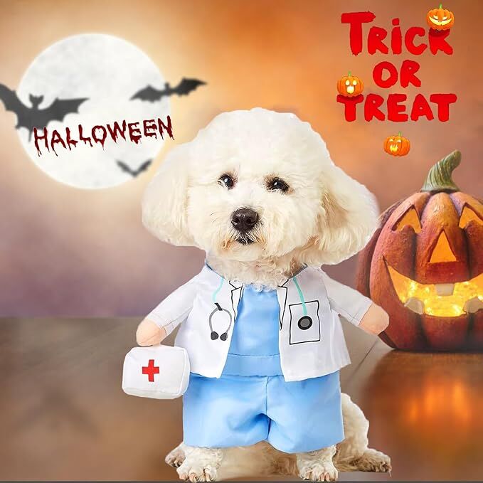 Funny Small Dog Doctor Coat Onesie - Cat & Puppy Halloween Costume - Doctor Uniform Apparel