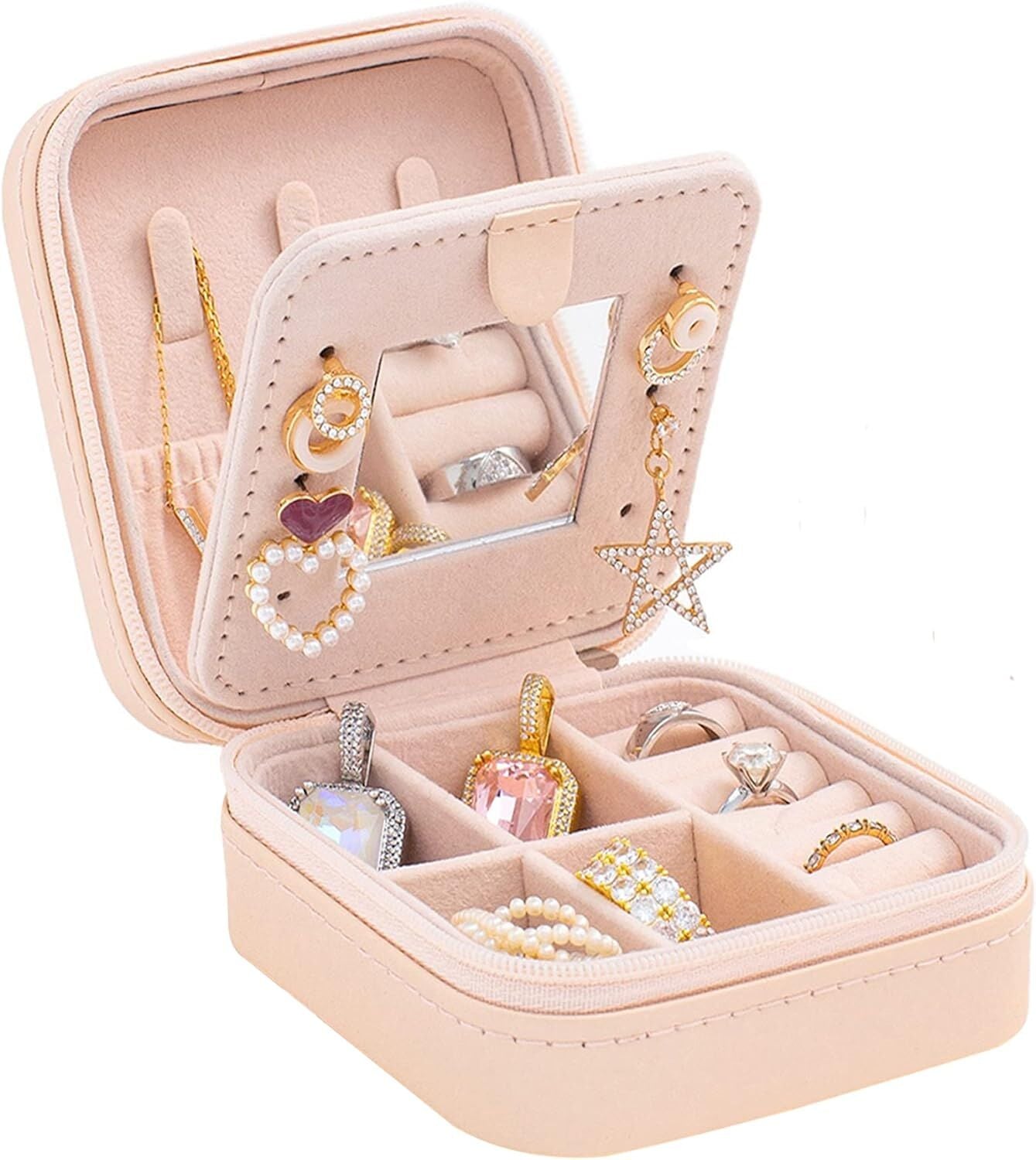 Pink Travel Jewelry Box with Mirror: Compact, Organised Storage for Rings, Necklaces & Earrings, Ideal for Aussies