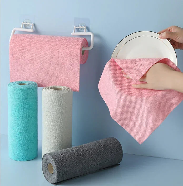 Christmas gift 50-Piece 25x25cm Polycotton Cleaning Cloth Roll, Reusable Dual-Use Dish & Surface Wipes for Home & Kitchen（blue）