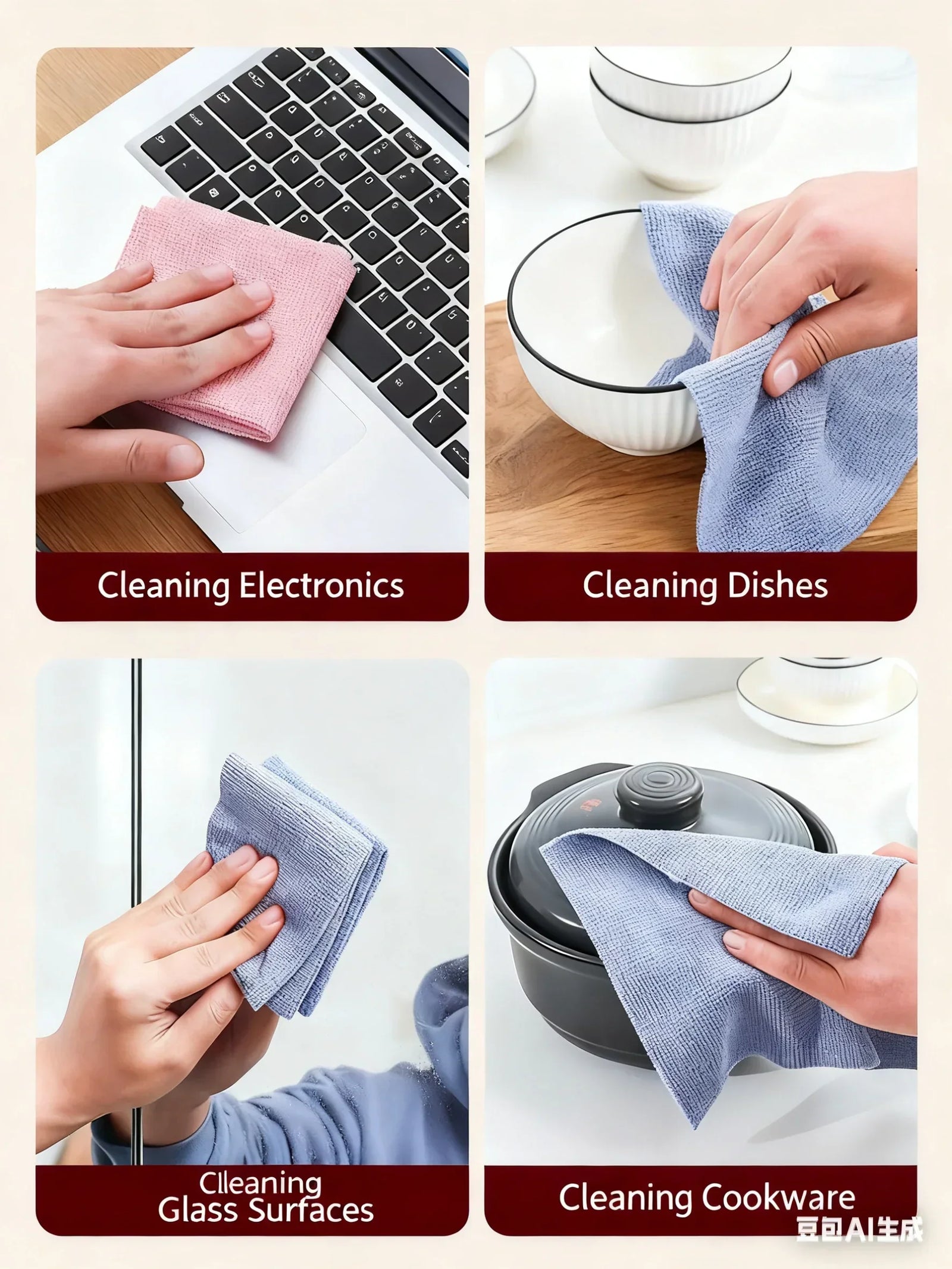 Christmas gift 50-Piece 25x25cm Polycotton Cleaning Cloth Roll, Reusable Dual-Use Dish & Surface Wipes for Home & Kitchen（grey）