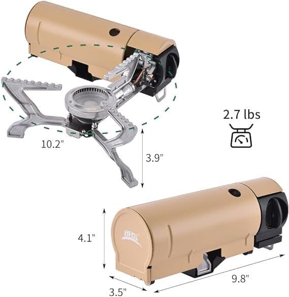 2500W Portable Camping Stove Foldable Butane Stove Indoor/Outdoor Cooking Suitable for Picnic, Backpacking Hiking, Adventure, Home, Travel, Outdoor Patio, RV Trip (Khaki)