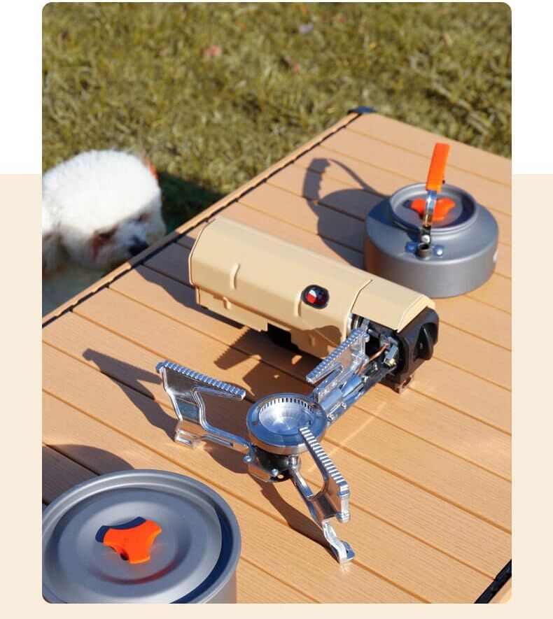 2500W Portable Camping Stove Foldable Butane Stove Indoor/Outdoor Cooking Suitable for Picnic, Backpacking Hiking, Adventure, Home, Travel, Outdoor Patio, RV Trip (Khaki)