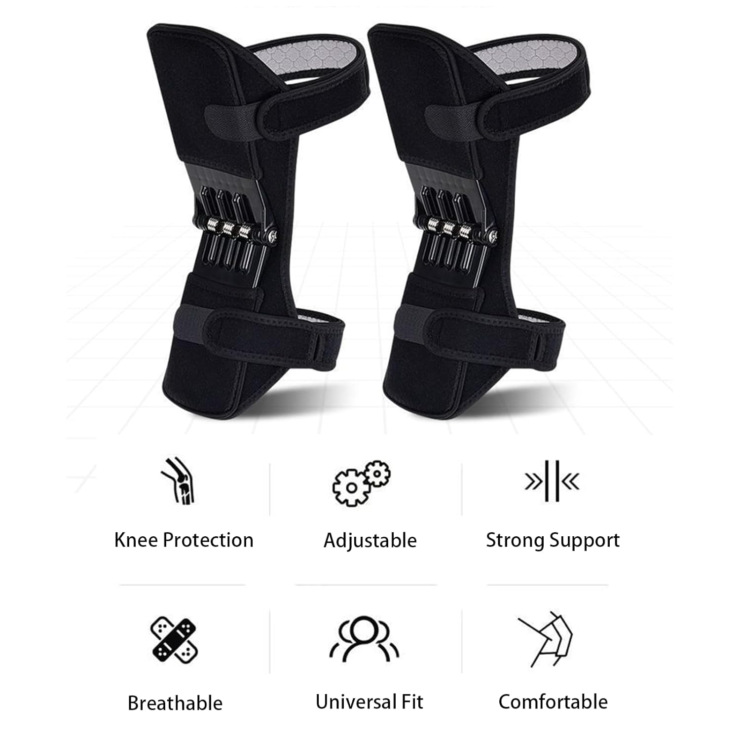 Power Knee Braces (2 Pack): 4-Spring Joint Support, Adjustable Stabilizer for Pain Relief, Sports & Daily Use