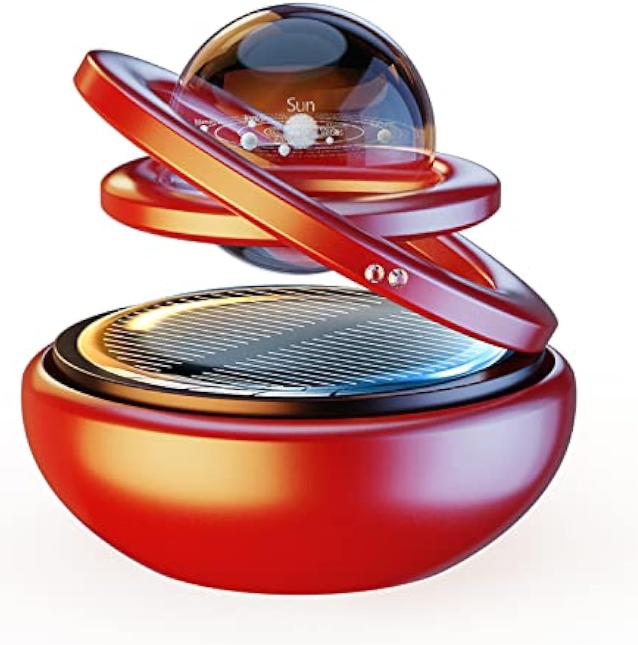 Red Solar-Powered Rotating Car Air Freshener: Space-Themed Dashboard Decor with Ocean Scent & 16 Cologne Pads