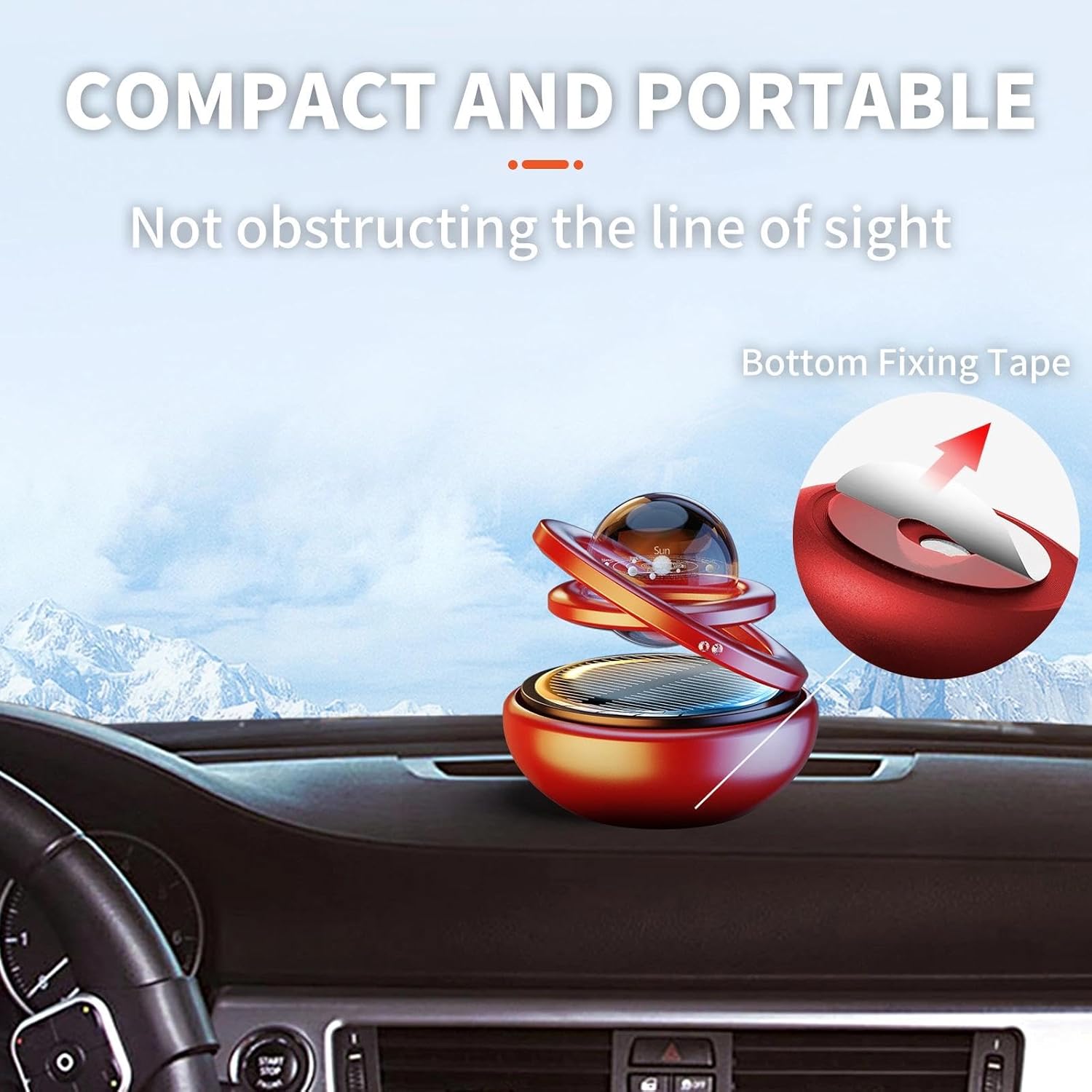 Red Solar-Powered Rotating Car Air Freshener: Space-Themed Dashboard Decor with Ocean Scent & 16 Cologne Pads