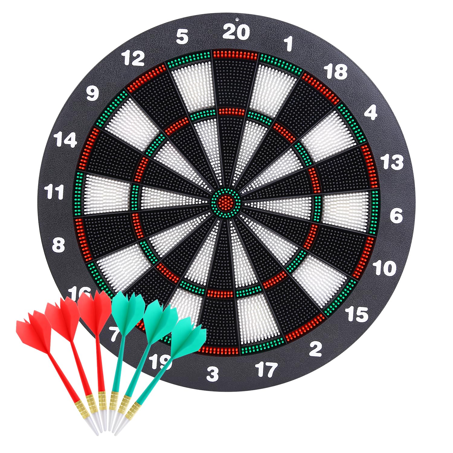 Safety Dart Board Set with 6 Soft Tip Darts: 16-Inch Rubber Dartboard for Family, Office & Party Leisure Sport