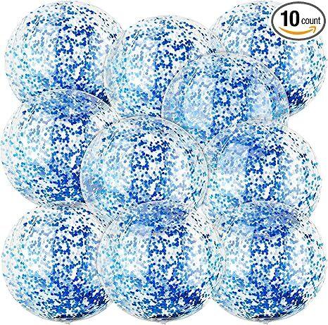 Christmas 10 Pcs Inflateable Sequin Glitter Beach Balls, 24 Inch and 16 Inch Jumbo Pool Confetti Glitter Balls, Swimming Pool Beach Toys for Summer Favor Decorations