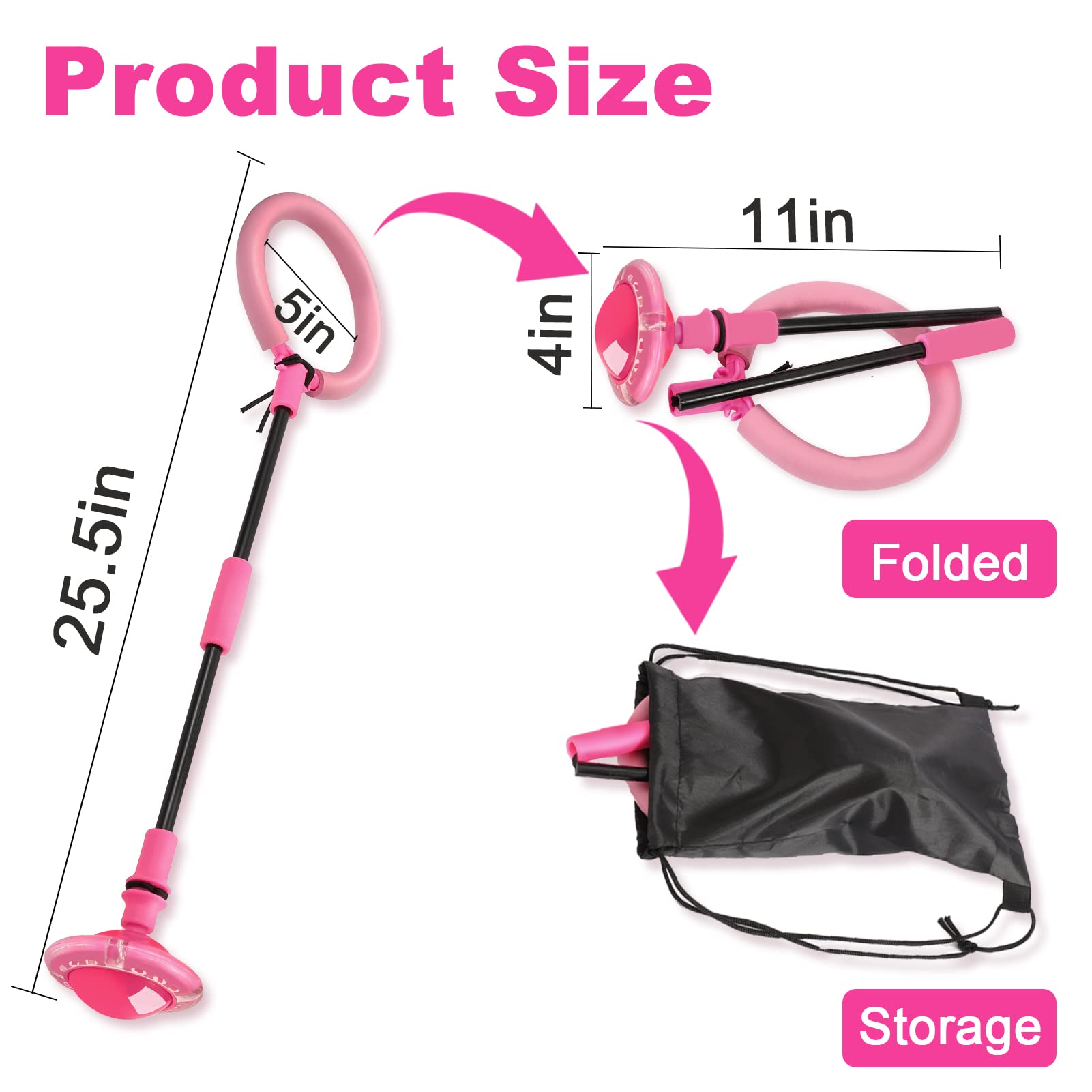 Skip Ball for Kids, Portable Foldable Colorful Flash Wheel Swing Ball Sports Fitness Toys for Girls & Boys, Toy for Kids & Adults. Gifts for Mom Women & Girls Toys Age 5-10 Years (Pink)