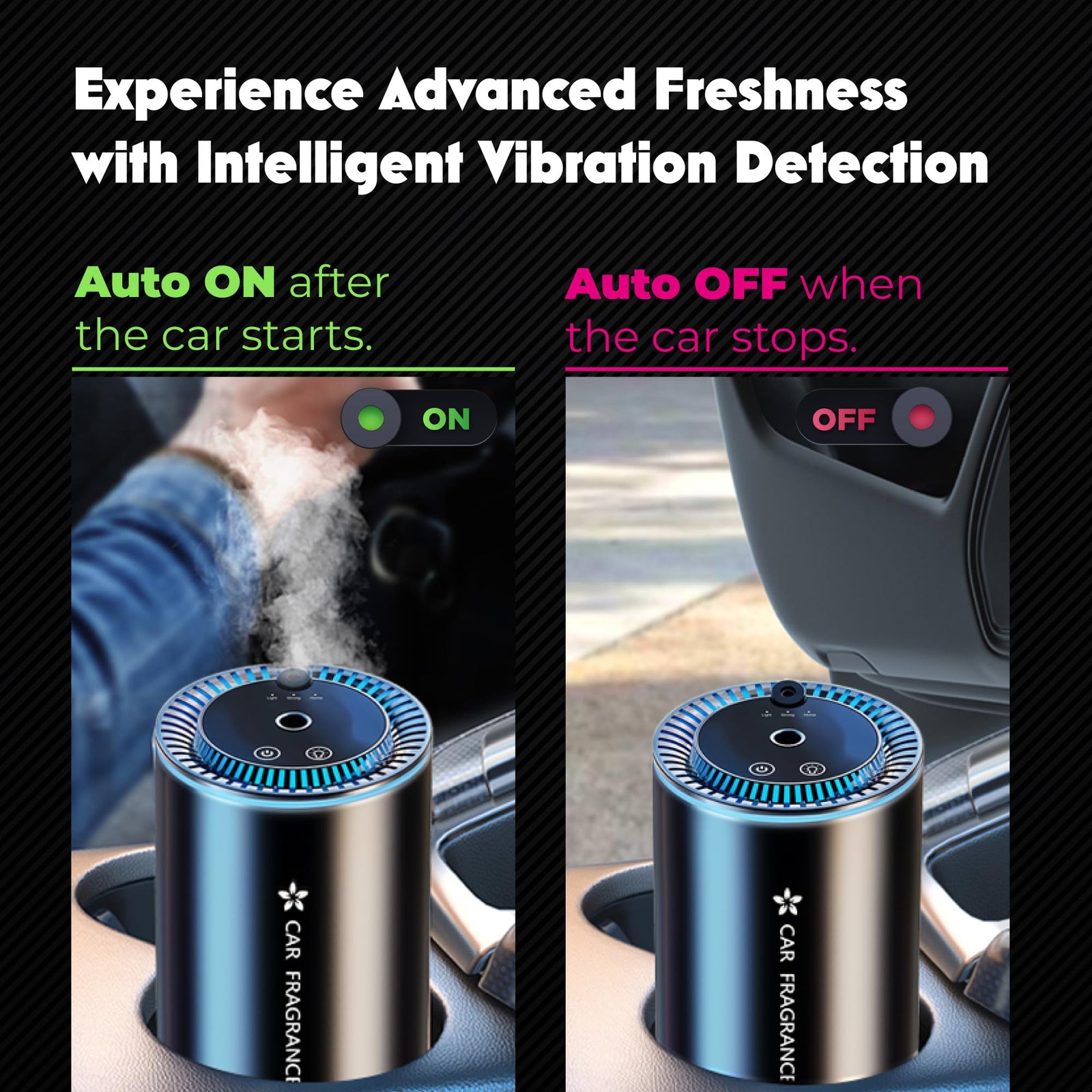 Smart Car Air Freshener with Starry Lights Projector: Automatic Aroma Diffuser, 3 Modes, Rechargeable for Car & Home