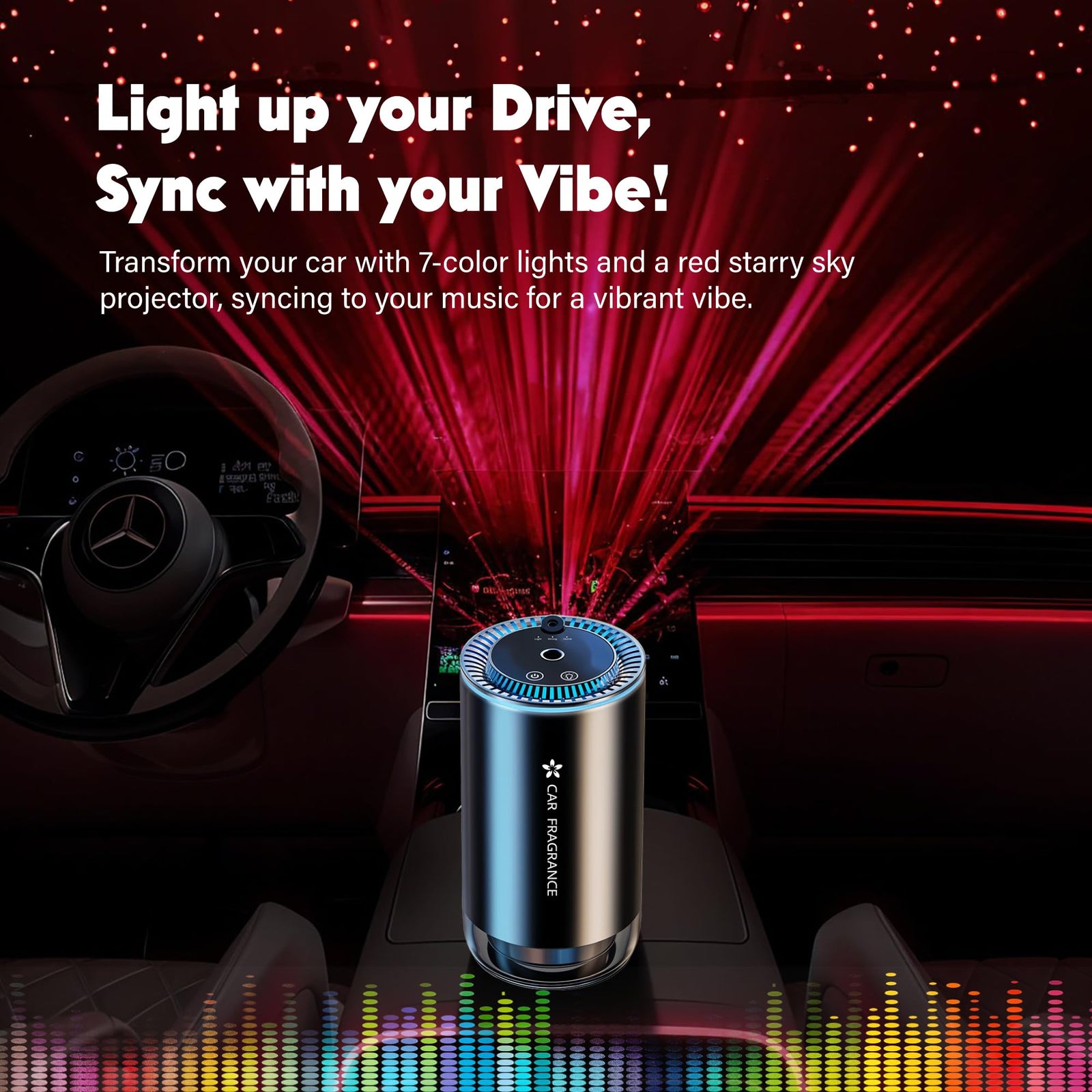 Smart Car Air Freshener with Starry Lights Projector: Automatic Aroma Diffuser, 3 Modes, Rechargeable for Car & Home