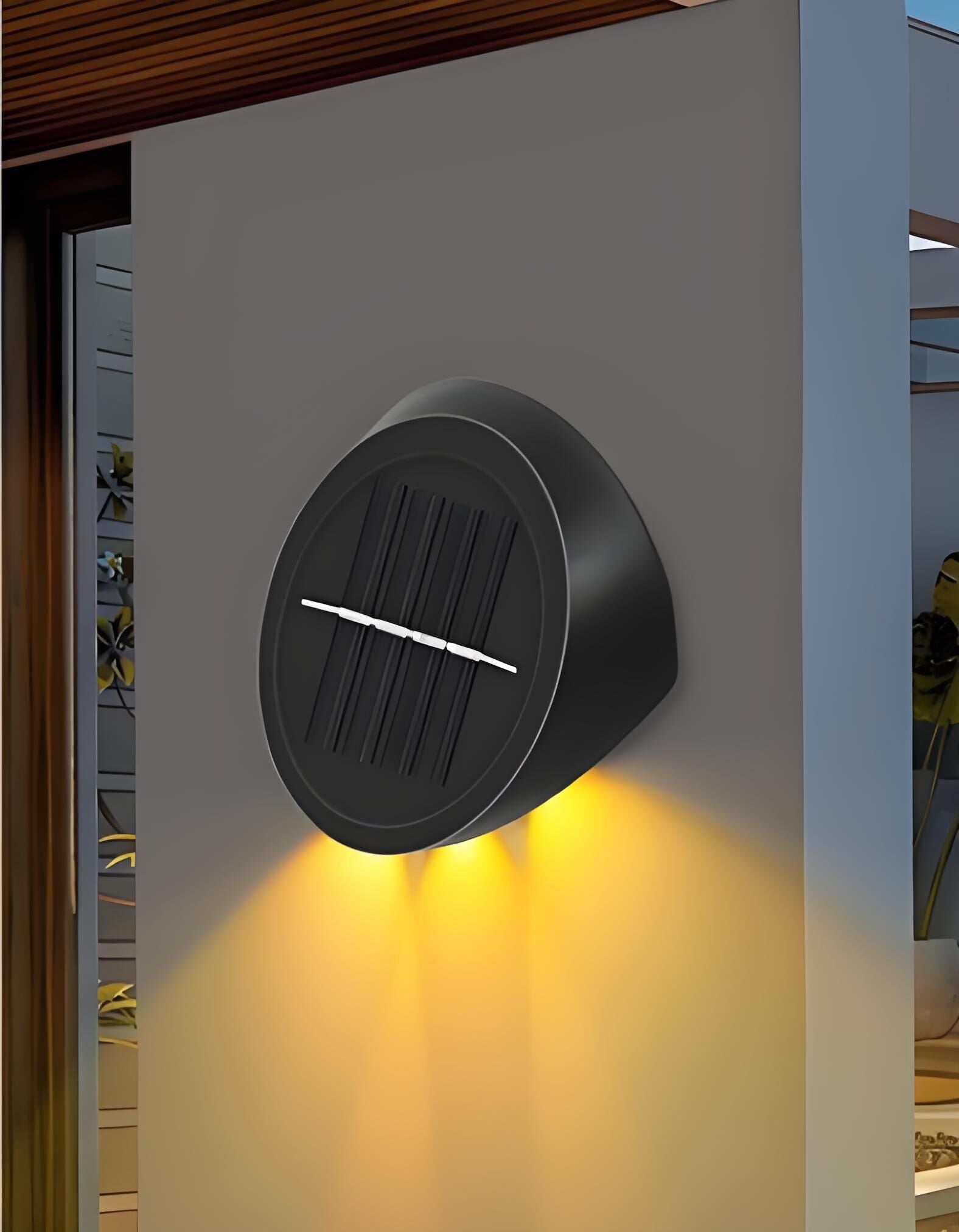 Solar Outdoor Wall Lights (2-Pack): IP44 Waterproof LED Sconces for Garden, Patio & Pathway Lighting（Warm light）