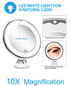 10X Magnifying Suction Cup LED Makeup Mirror: Flawless Vanity Mirror with Natural Light for Precise Grooming