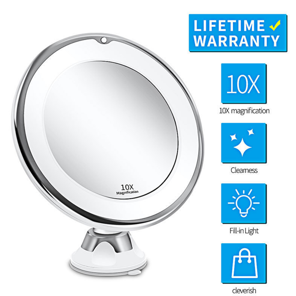 10X Magnifying Suction Cup LED Makeup Mirror: Flawless Vanity Mirror with Natural Light for Precise Grooming