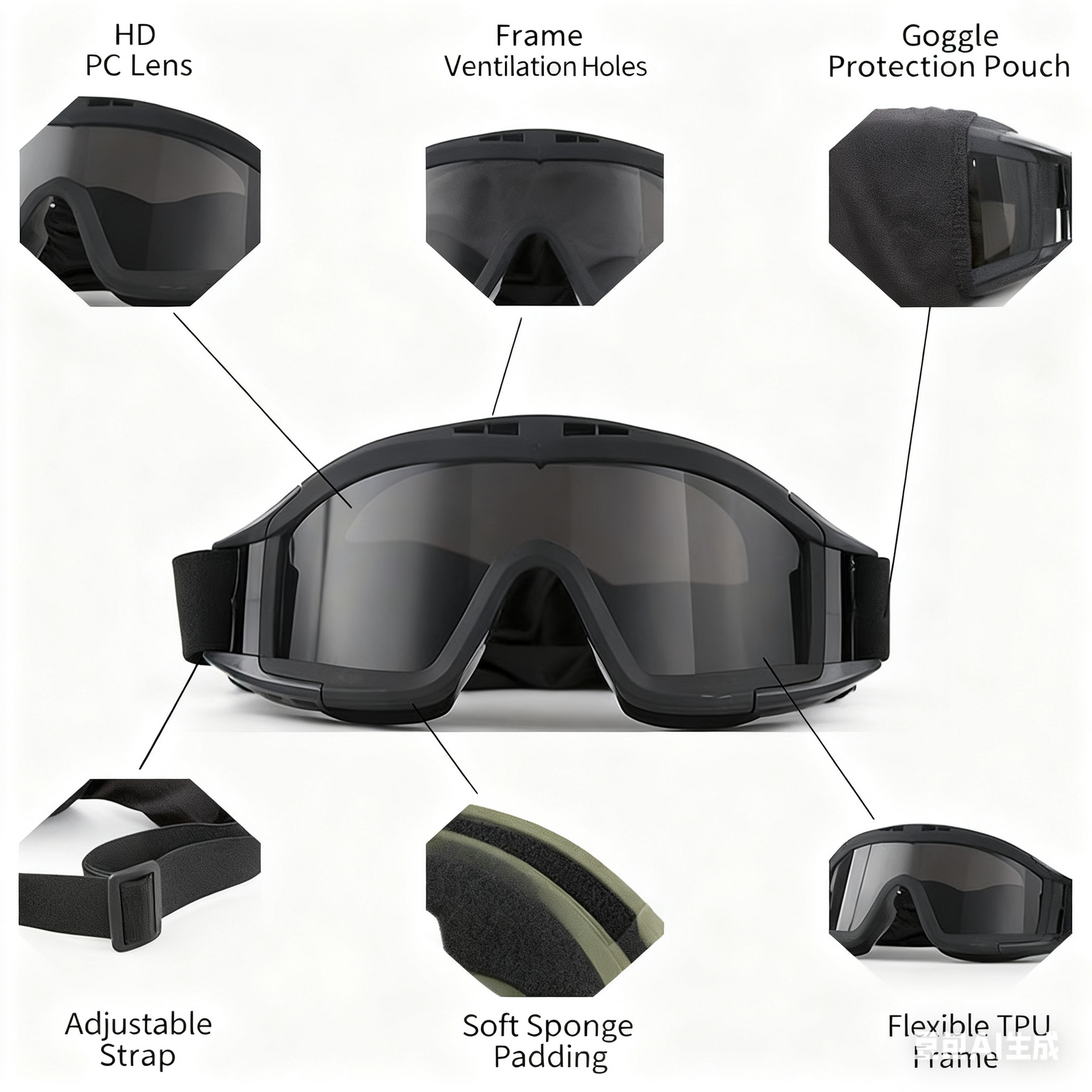 Tactical Safety Goggles, Anti-Fog HD Lens, Wind & Dust Protection for Outdoor & Tactical Use(green)