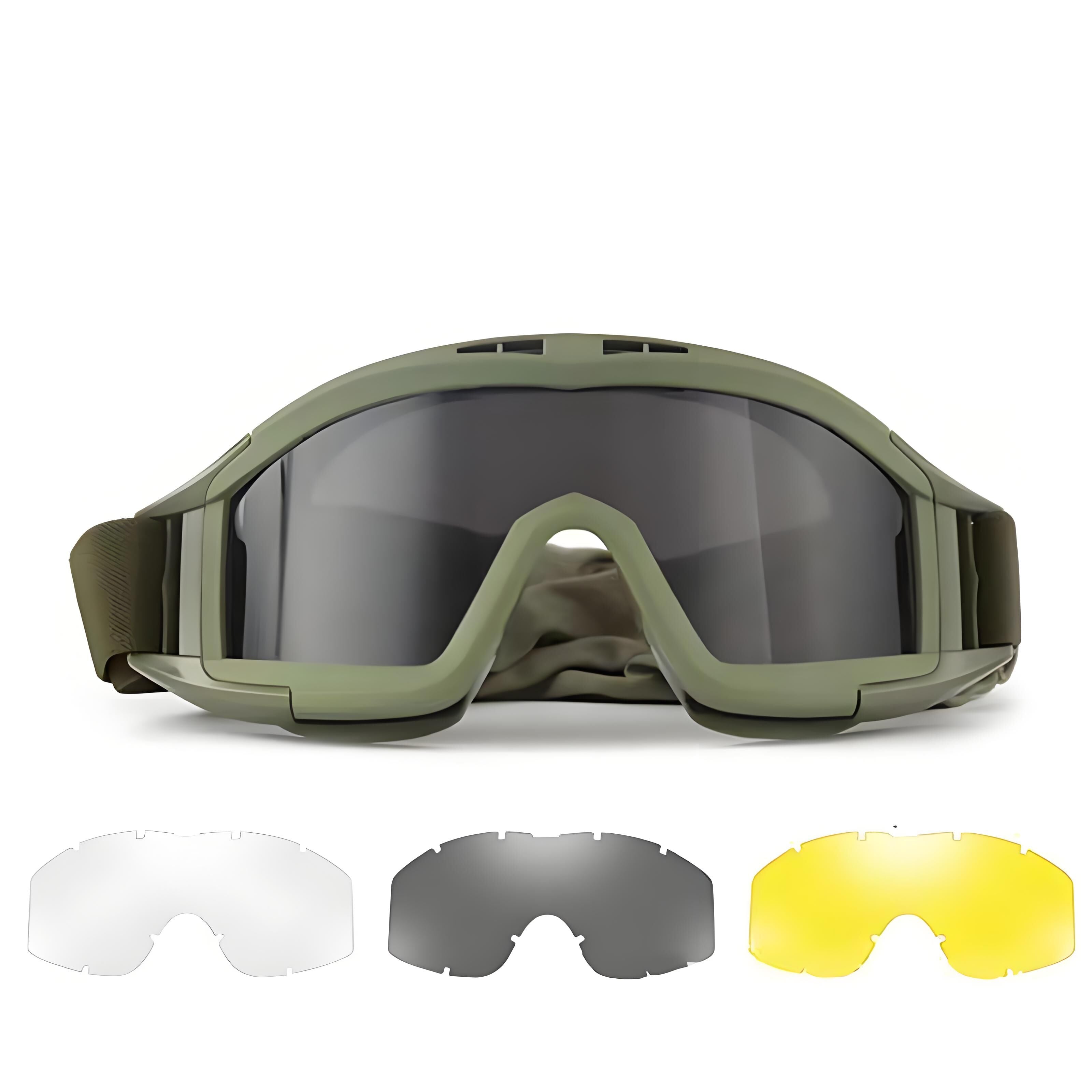 Tactical Safety Goggles with 3 Interchangeable Lenses, Wind & Dust Protection for Outdoor & Tactical Use(green)