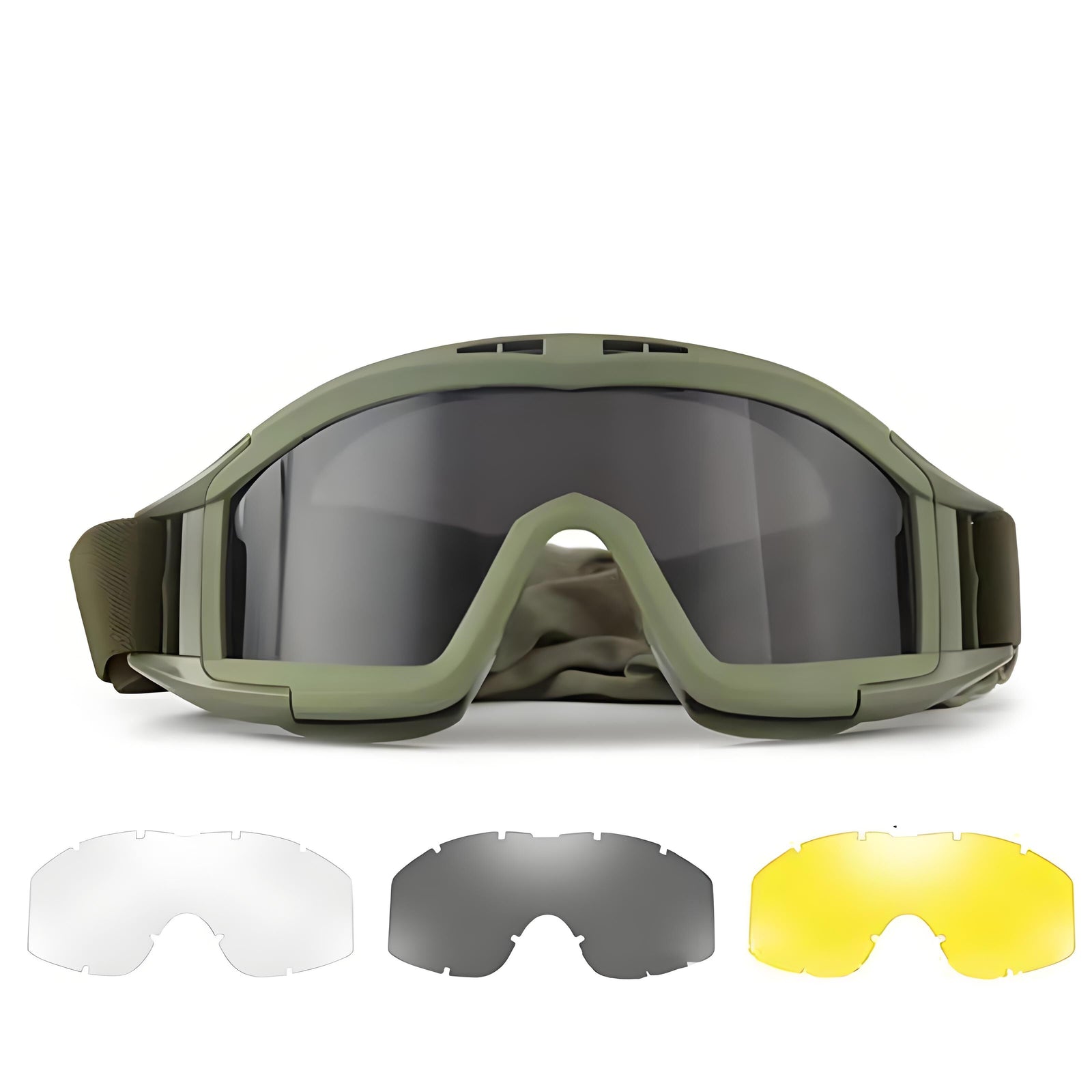 Tactical Safety Goggles with 3 Interchangeable Lenses, Wind & Dust Protection for Outdoor & Tactical Use(green)