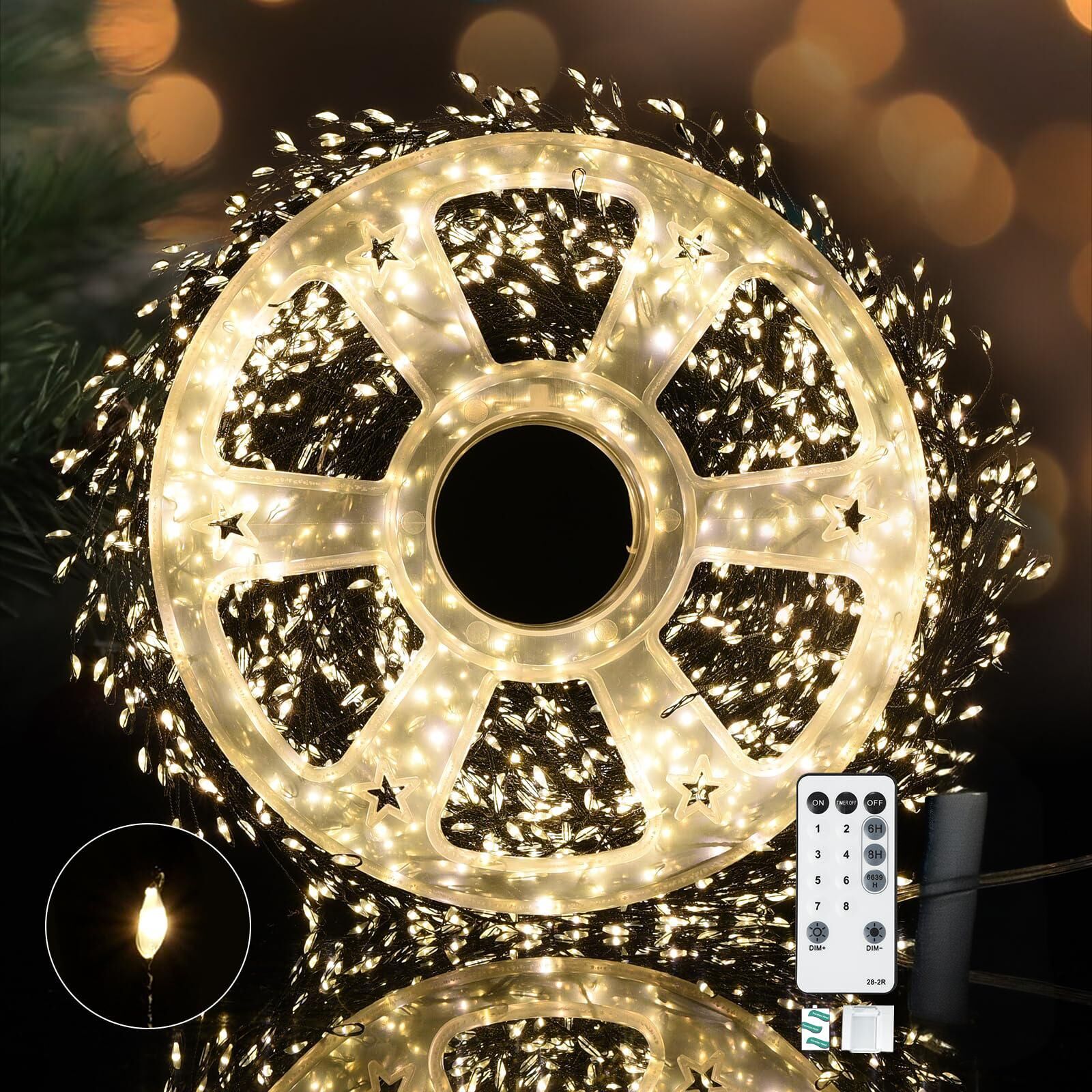 900 LED Warm White USB Fairy String Lights with Remote, 30m Black Wire, IP44 Waterproof 8-Mode Twinkle Lights with Timer for Christmas Bedroom Wreath Decor