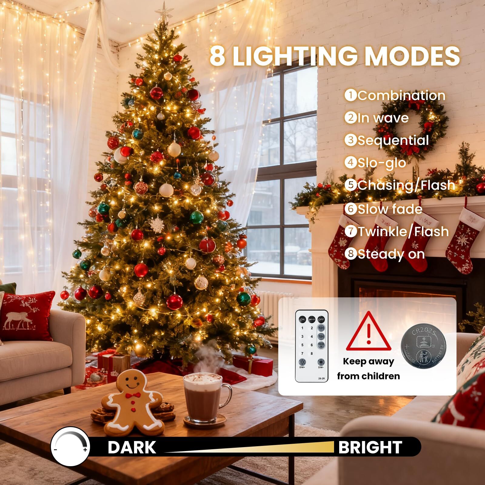 900 LED Warm White USB Fairy String Lights with Remote, 30m Black Wire, IP44 Waterproof 8-Mode Twinkle Lights with Timer for Christmas Bedroom Wreath Decor