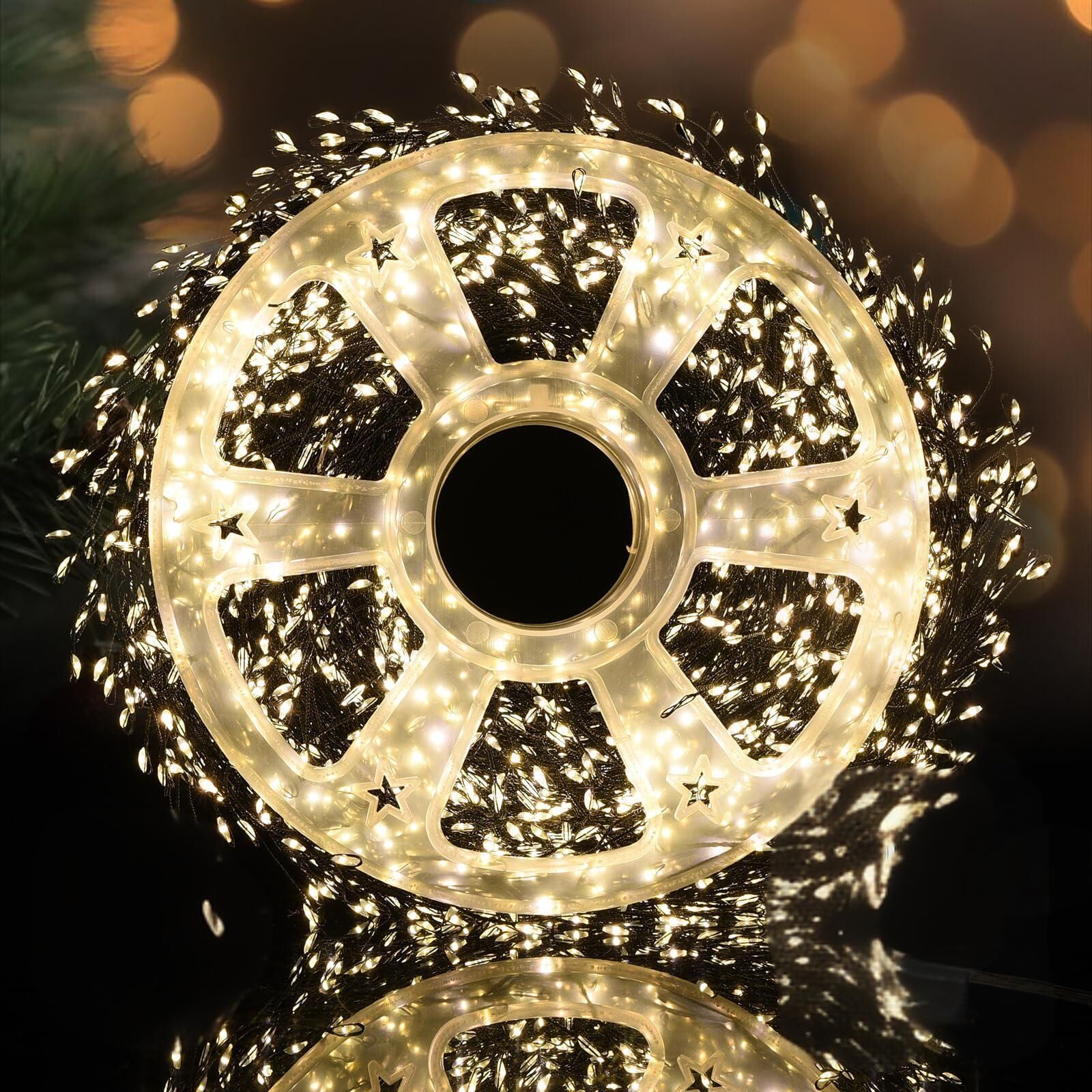 300 LED Warm White Fairy String Lights, 9m Black Wire, Battery-Operated, IP44 Waterproof, Timer Function for Christmas Bedroom Wreath Decor (Batteries Not Included)