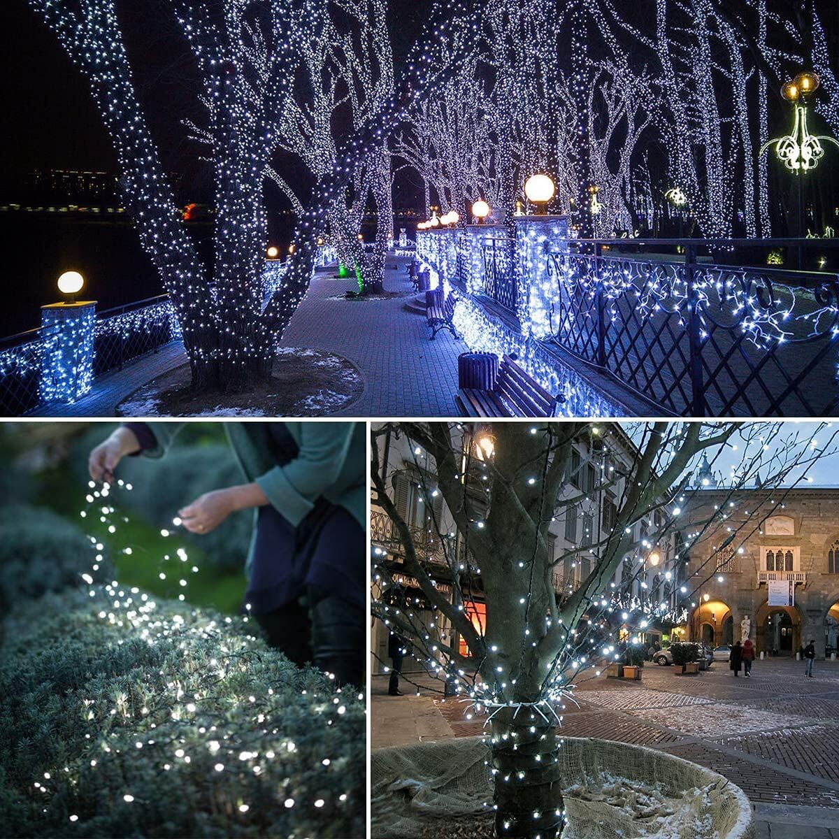 300 LED Cool White Fairy String Lights, 9m Green Wire, Battery-Operated, IP44 Waterproof with Timer for Christmas Decor (Batteries Not Included)