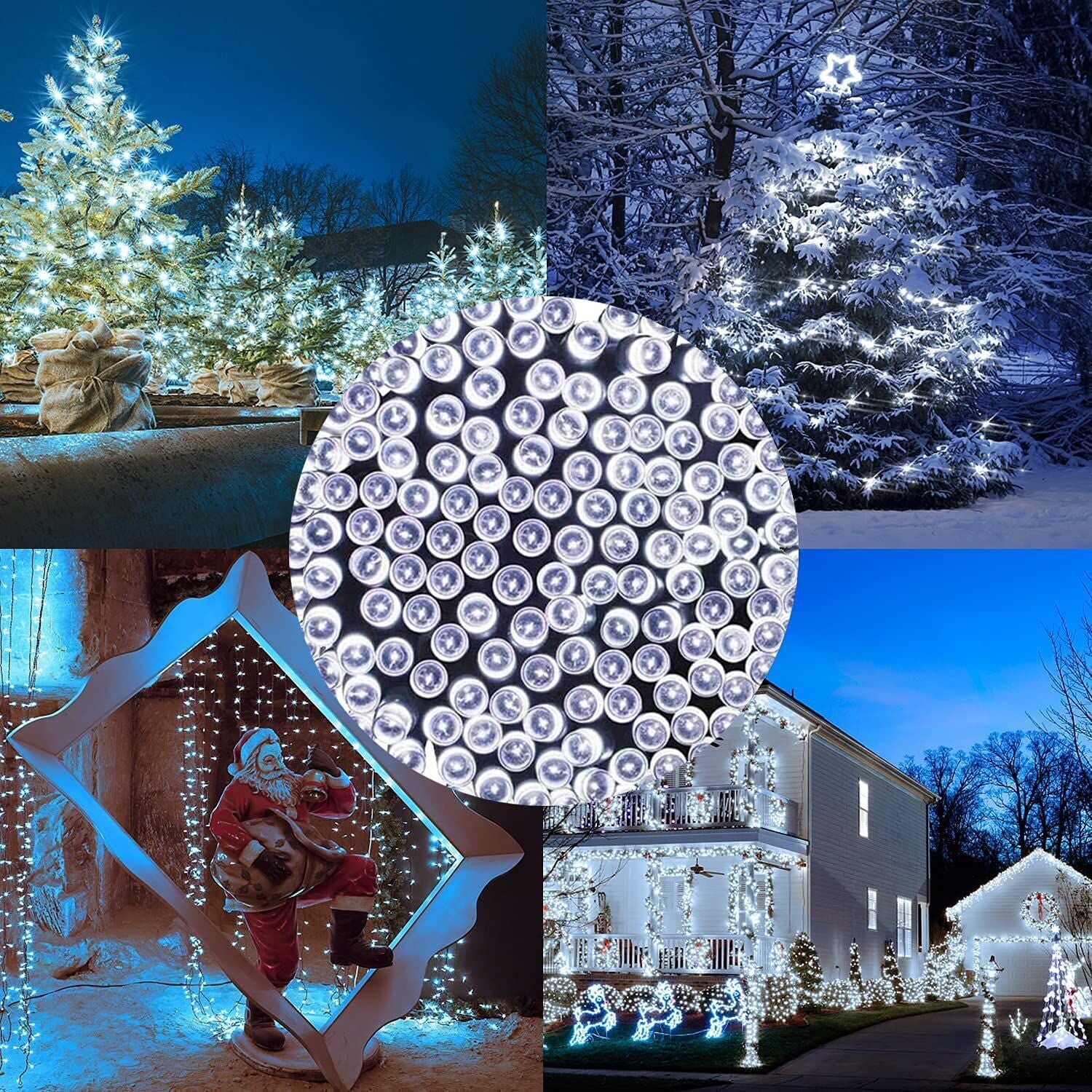 300 LED Cool White Fairy String Lights, 9m Green Wire, Battery-Operated, IP44 Waterproof with Timer for Christmas Decor (Batteries Not Included)