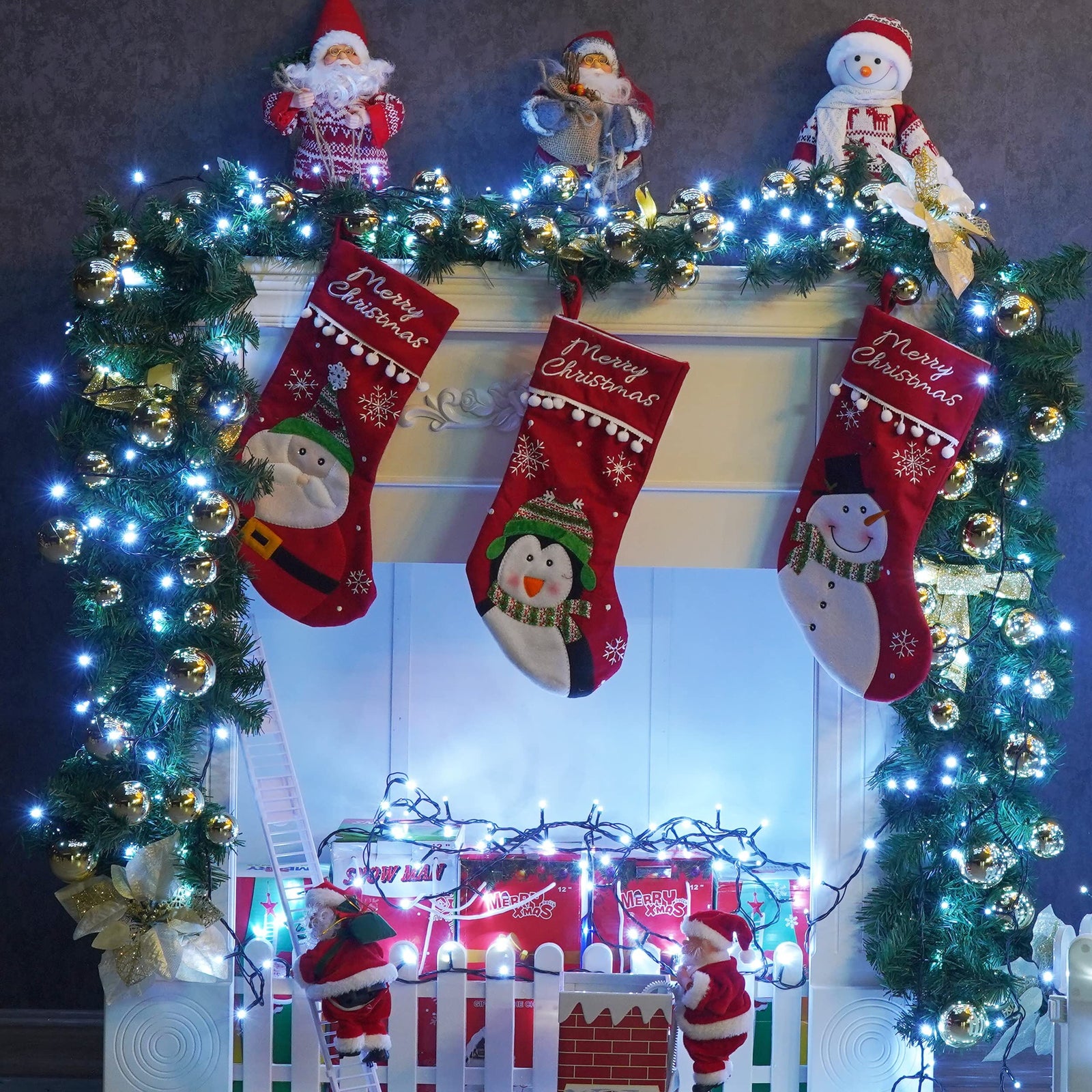 300 LED Cool White Fairy String Lights, 9m Green Wire, Battery-Operated, IP44 Waterproof with Timer for Christmas Decor (Batteries Not Included)