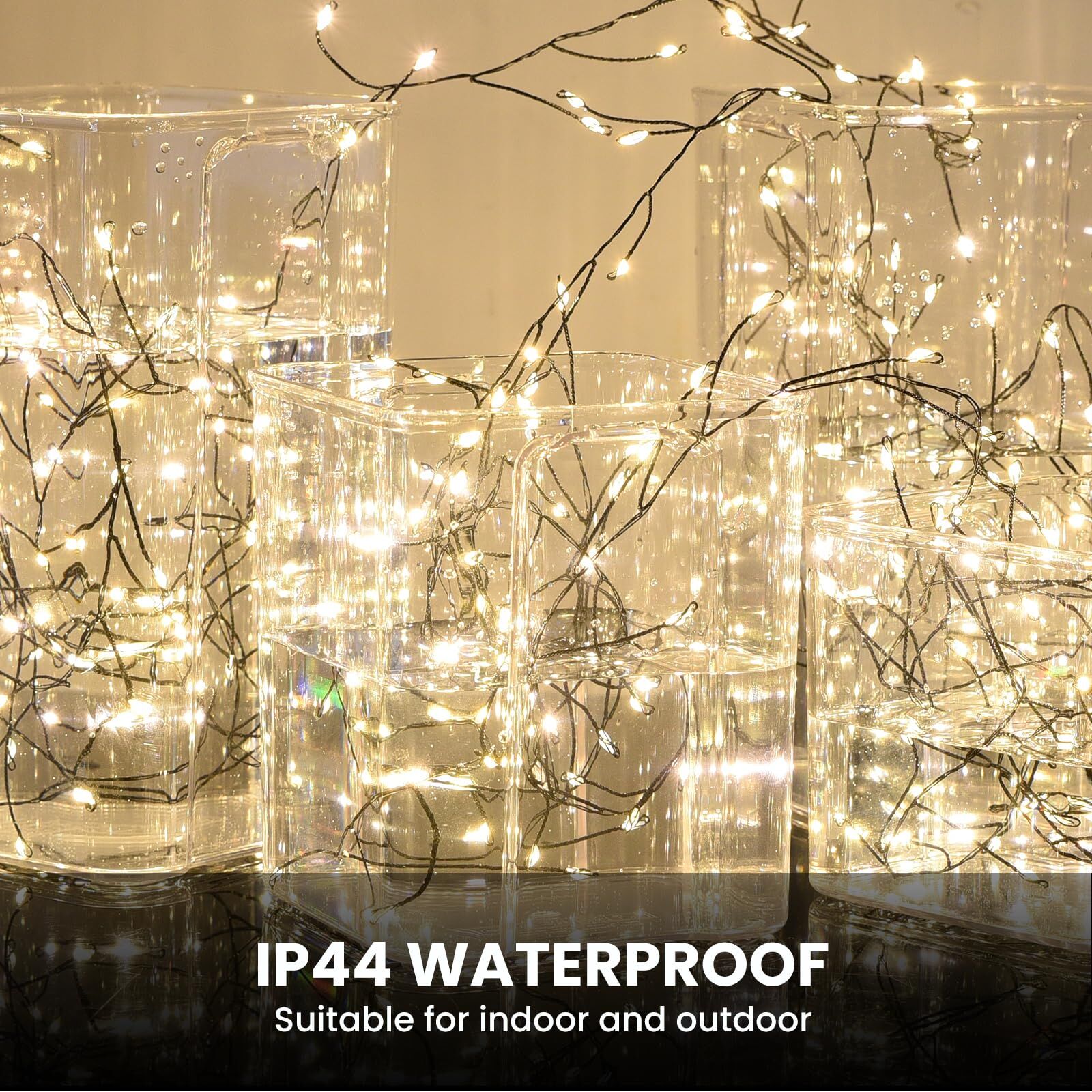 900 LED Warm White USB Fairy String Lights with Remote, 30m Green Wire, IP44 Waterproof 8-Mode Timer for Christmas Bedroom Wreath Decor