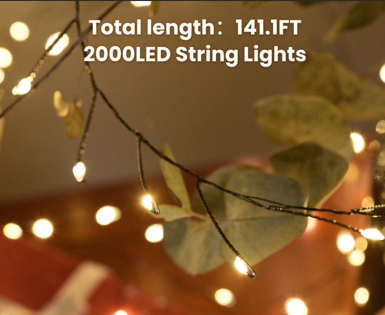 900 LED Warm White USB Fairy String Lights with Remote, 30m Green Wire, IP44 Waterproof 8-Mode Timer for Christmas Bedroom Wreath Decor