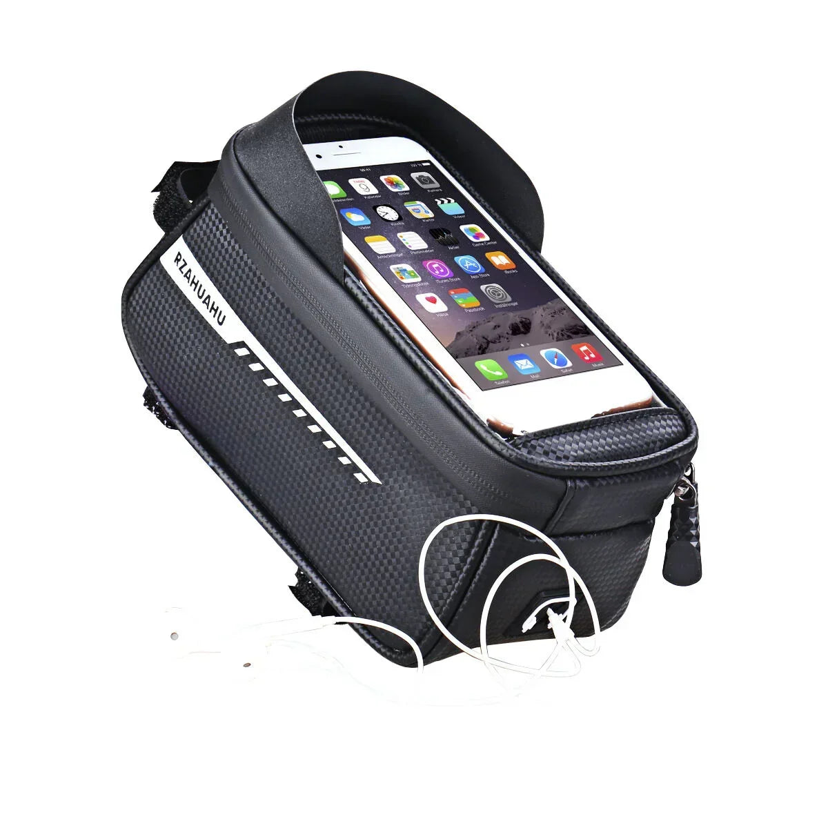 Black Waterproof Bike Frame Bag with Touchscreen & Reflective Details: 6.5