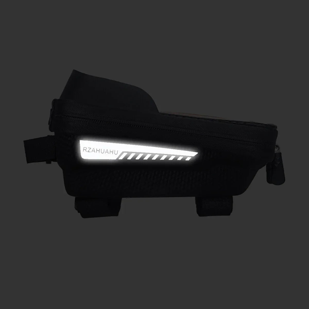 Black Waterproof Bike Frame Bag with Touchscreen & Reflective Details: 6.5