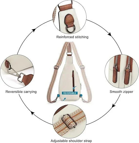 White Faux Leather Sling Bag: Unisex, Spacious, Reversible Crossbody for Aussies, Large Compartment