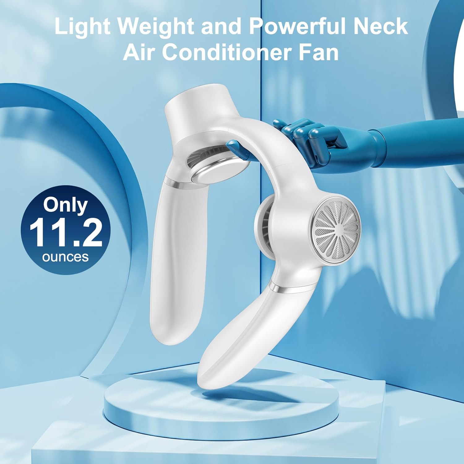 White Portable Neck Fan: Hands-Free Wearable Air Conditioner with 4000mAh Battery for Australian Travel & Daily Use