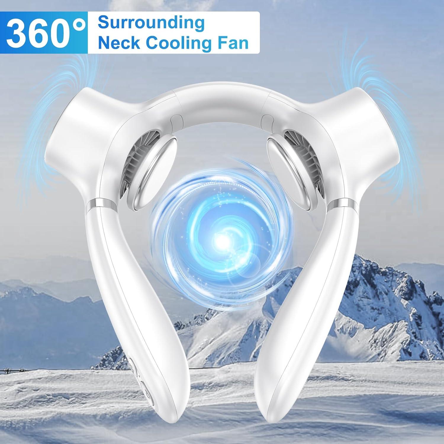 White Portable Neck Fan: Hands-Free Wearable Air Conditioner with 4000mAh Battery for Australian Travel & Daily Use