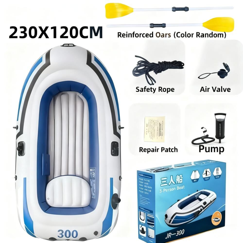 3-Person Inflatable Boat: Thick PVC Raft for Lakes/Pools – 238kg Capacity with Oars & Pump