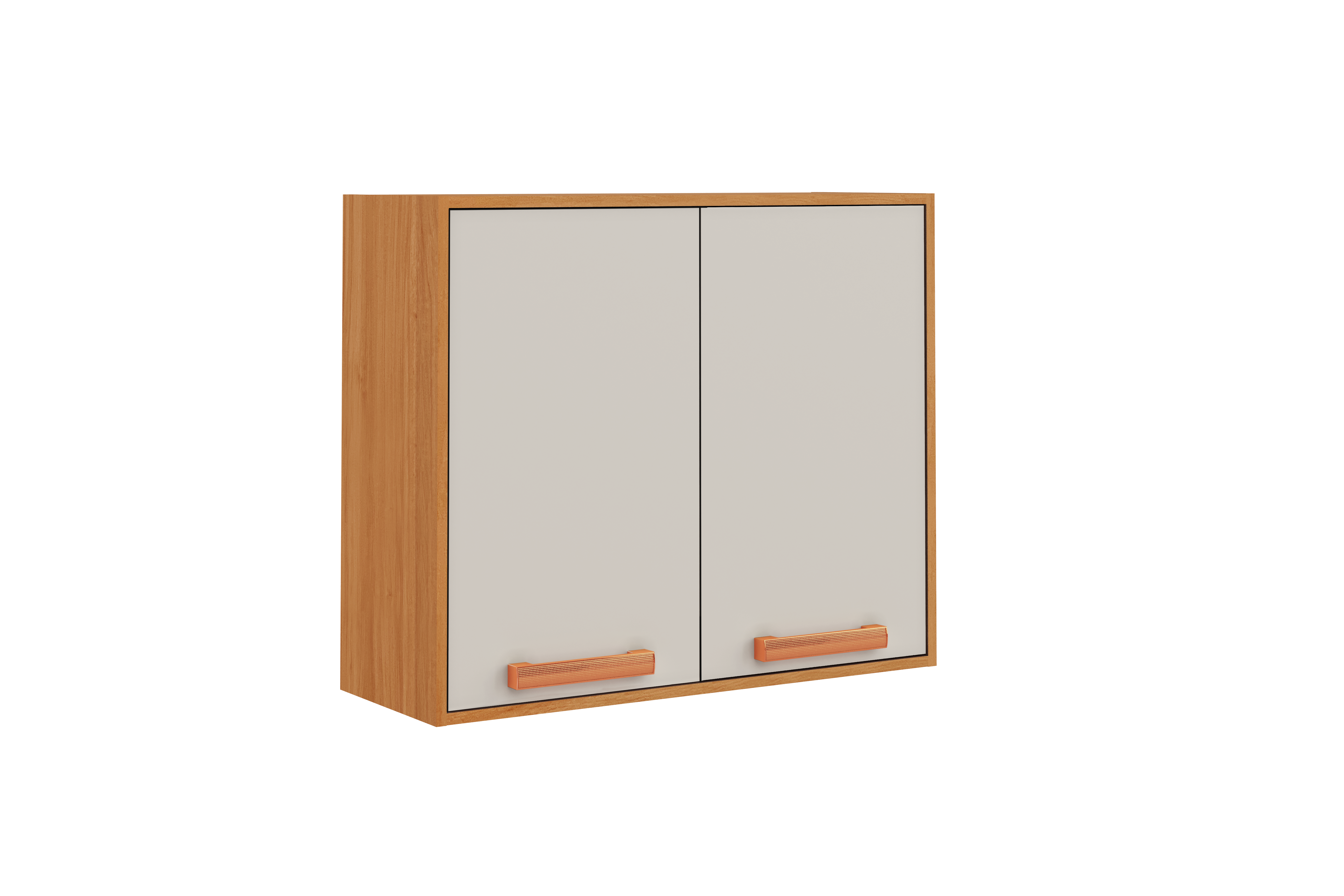 Flat Pack DIY Wooden Kitchen Wall Cabinet with 2 Doors + 2 Shelves in White and Cinnamon Finish - Napoles
