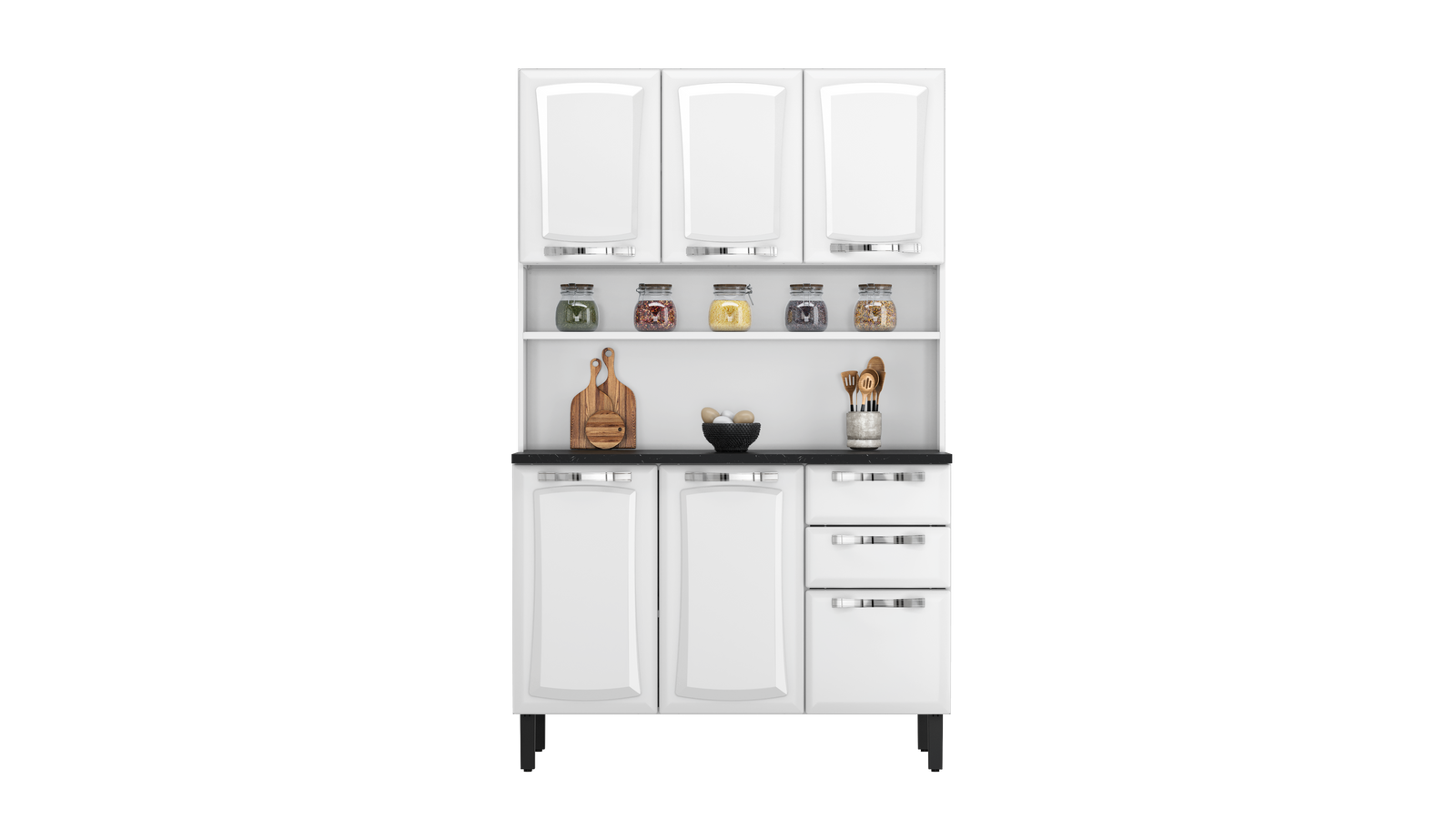 Free Standing Steel Kitchen Cabinet/Cupboard with Countertop Storage - Pratika White Flatpack DIY