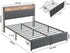 Queen Bed Frame with 2 Storage Drawers and LED Lights Headboard, Upholstered Bed Frame with Charging Station, No Box Spring Needed, Easy Assembly - Grey