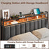 Queen Bed Frame with 2 Storage Drawers and LED Lights Headboard, Upholstered Bed Frame with Charging Station, No Box Spring Needed, Easy Assembly - Grey