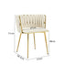 Set of 2 Velvet Upholstered Woven Dining Chairs with Golden Metal Legs, Beige